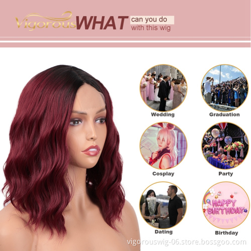 Hot High Quality Heat Resistant Afro Short Bob Ombre Black Bug Water Wave African Synthetic Lace Frontal Wigs